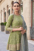 Olive Green Embroidered Palazzo Suit with Dupatta