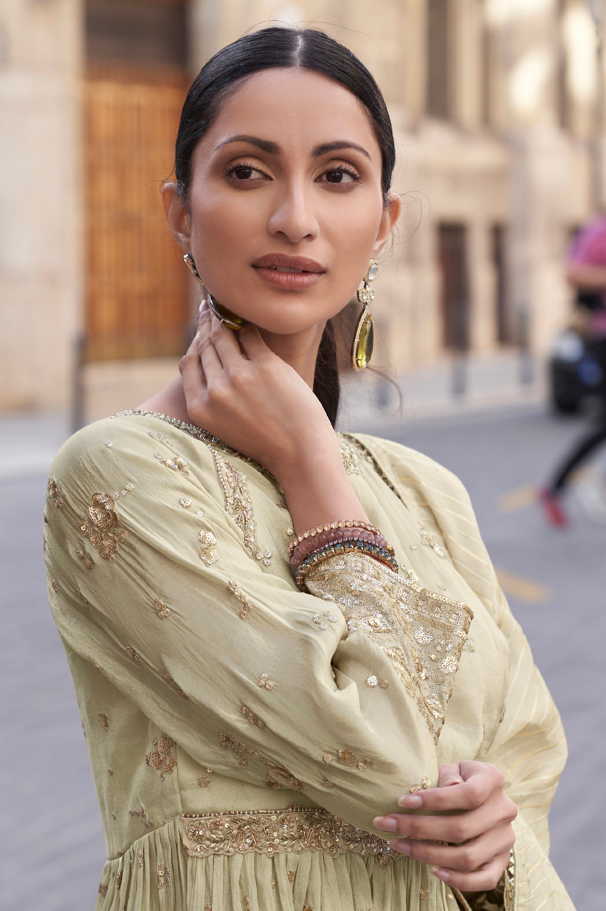 Beige Embroidered Palazzo Suit with Dupatta