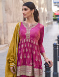 Magenta Embroidered Palazzo Suit with Dupatta