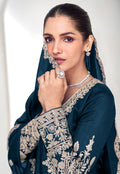 Midnight Blue Embroidered Silk Straight-Cut Suit with Dupatta