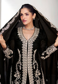 Classic Black Embroidered Silk Straight-Cut Suit with Dupatta