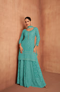 Teal Green Embroidered Georgette Sharara Suit with Dupatta