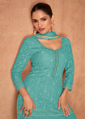 Teal Green Embroidered Georgette Sharara Suit with Dupatta