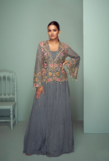 Slate Grey Sharara Suit with Intricate Embroidery