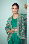 Emerald Green Palazzo Suit with Exquisite Floral Embroidery