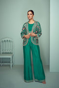 Emerald Green Palazzo Suit with Exquisite Floral Embroidery