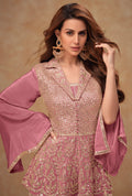 Dusty Pink Embroidered Sharara Suit Set in Real Chinon