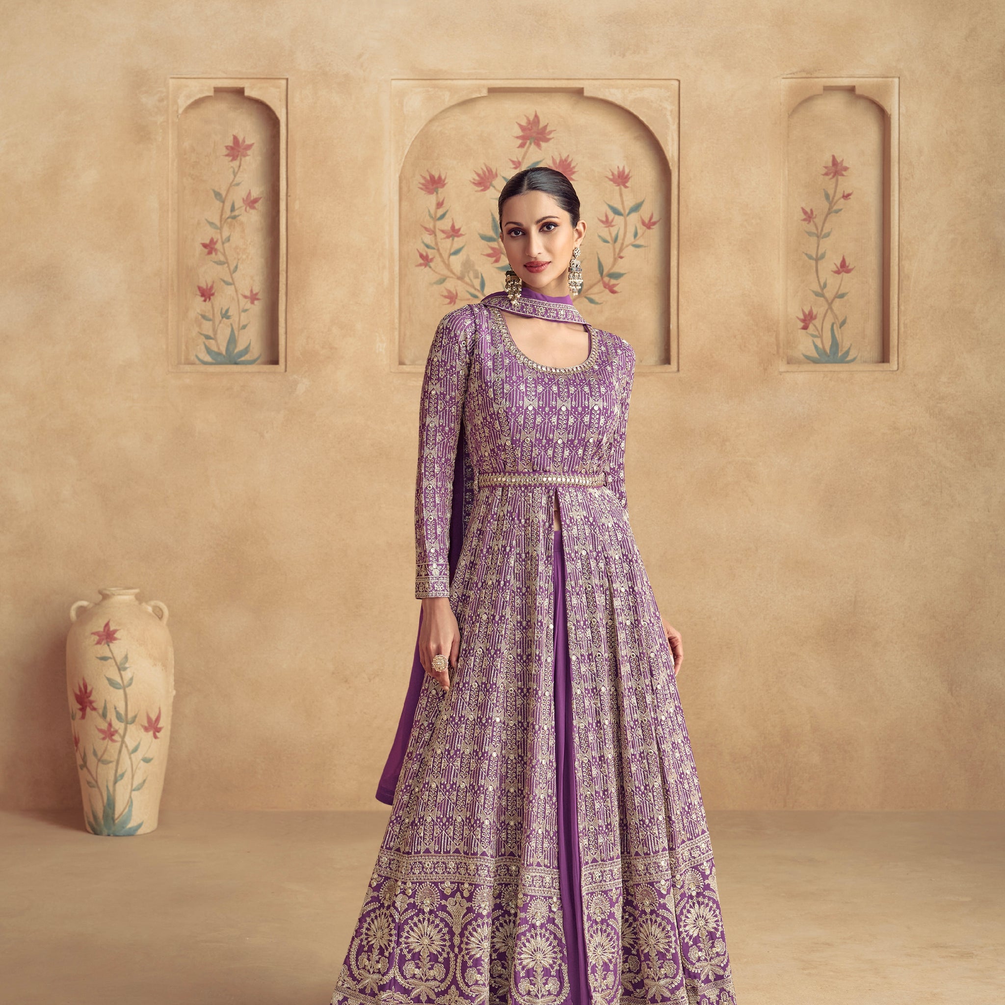 Purple Embroidered Georgette Anarkali Suit with Dupatta