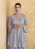 Soft Blue Georgette Palazzo Suit with Gold Embroidery and Dupatta