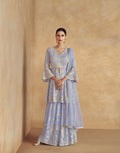 Soft Blue Georgette Palazzo Suit with Gold Embroidery and Dupatta