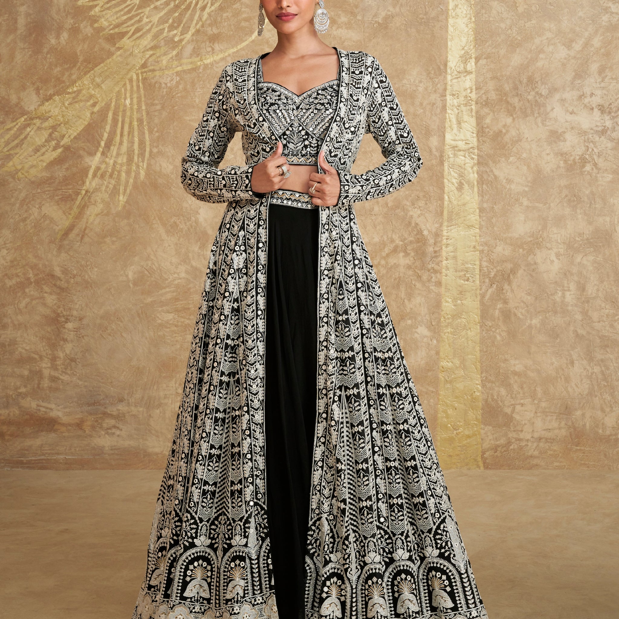 Black and White Georgette Anarkali with Heavy Embroidered Jacket