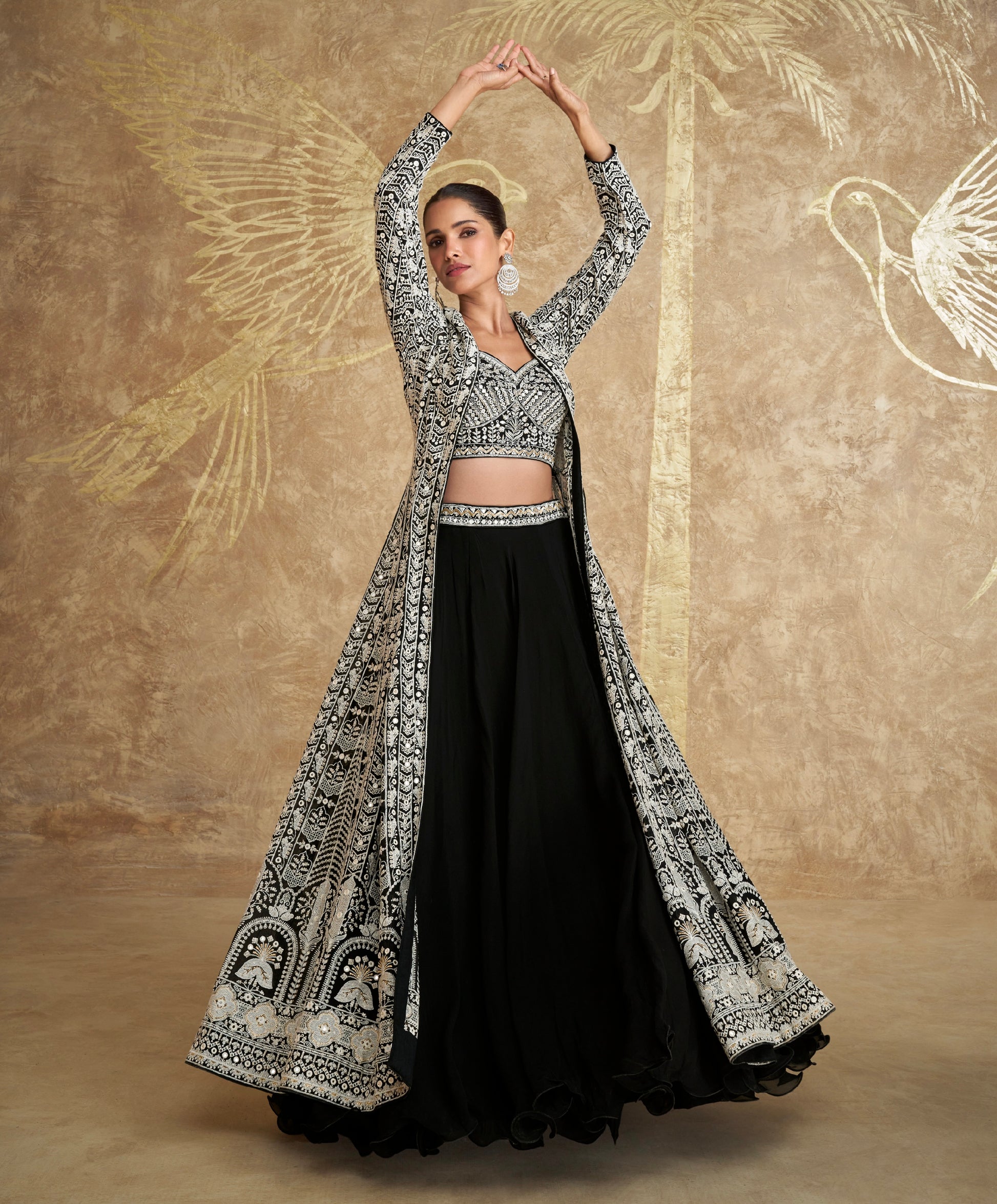 Black and White Georgette Anarkali with Heavy Embroidered Jacket