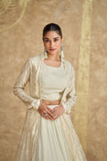 Ivory White Georgette Anarkali with Golden Embroidered Jacket