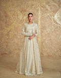 Ivory White Georgette Anarkali with Golden Embroidered Jacket