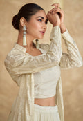 Ivory White Georgette Anarkali with Golden Embroidered Jacket