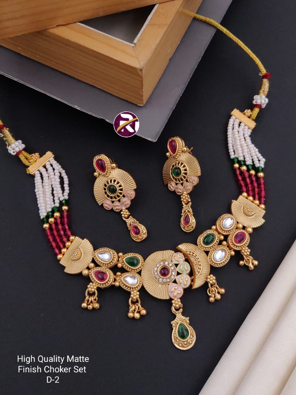 Brass High Gold Antique Mett Moti Choker Set with Beautiful Earrings