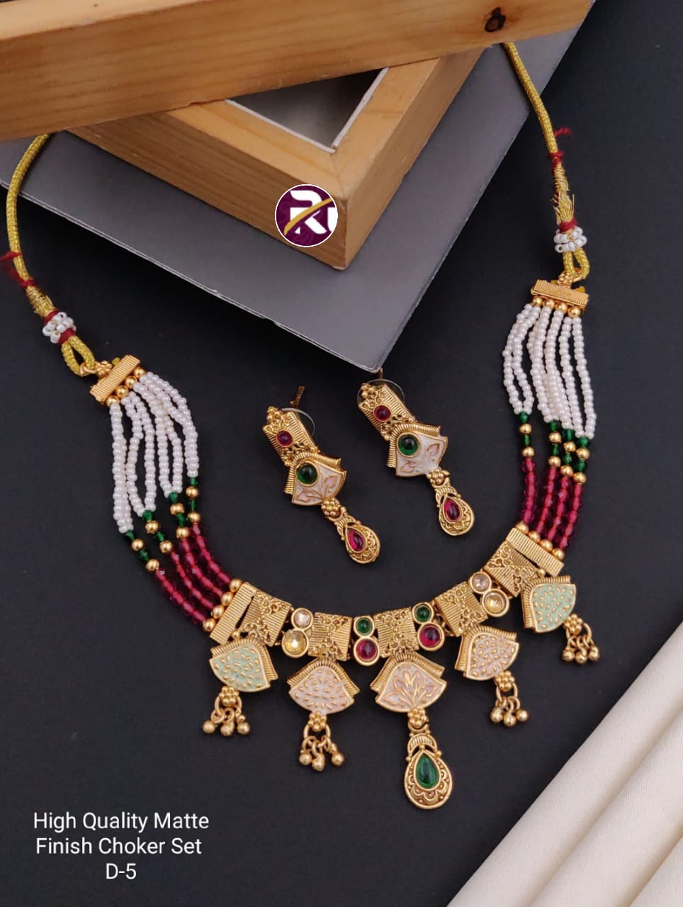 Brass High Gold Antique Mett Moti Choker Set with Beautiful Earrings