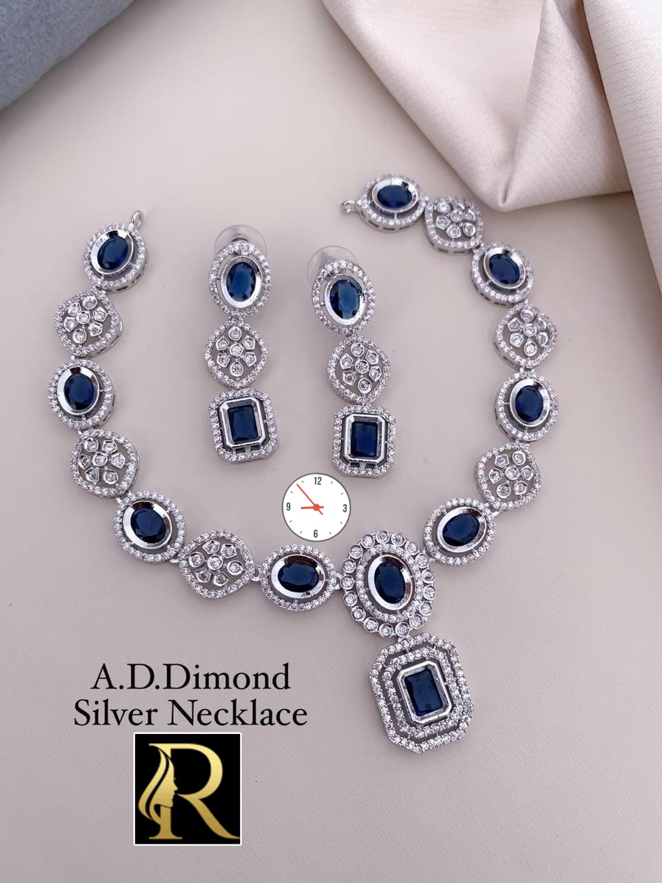 American Diamond And Stone Beautiful Necklace with Earrings