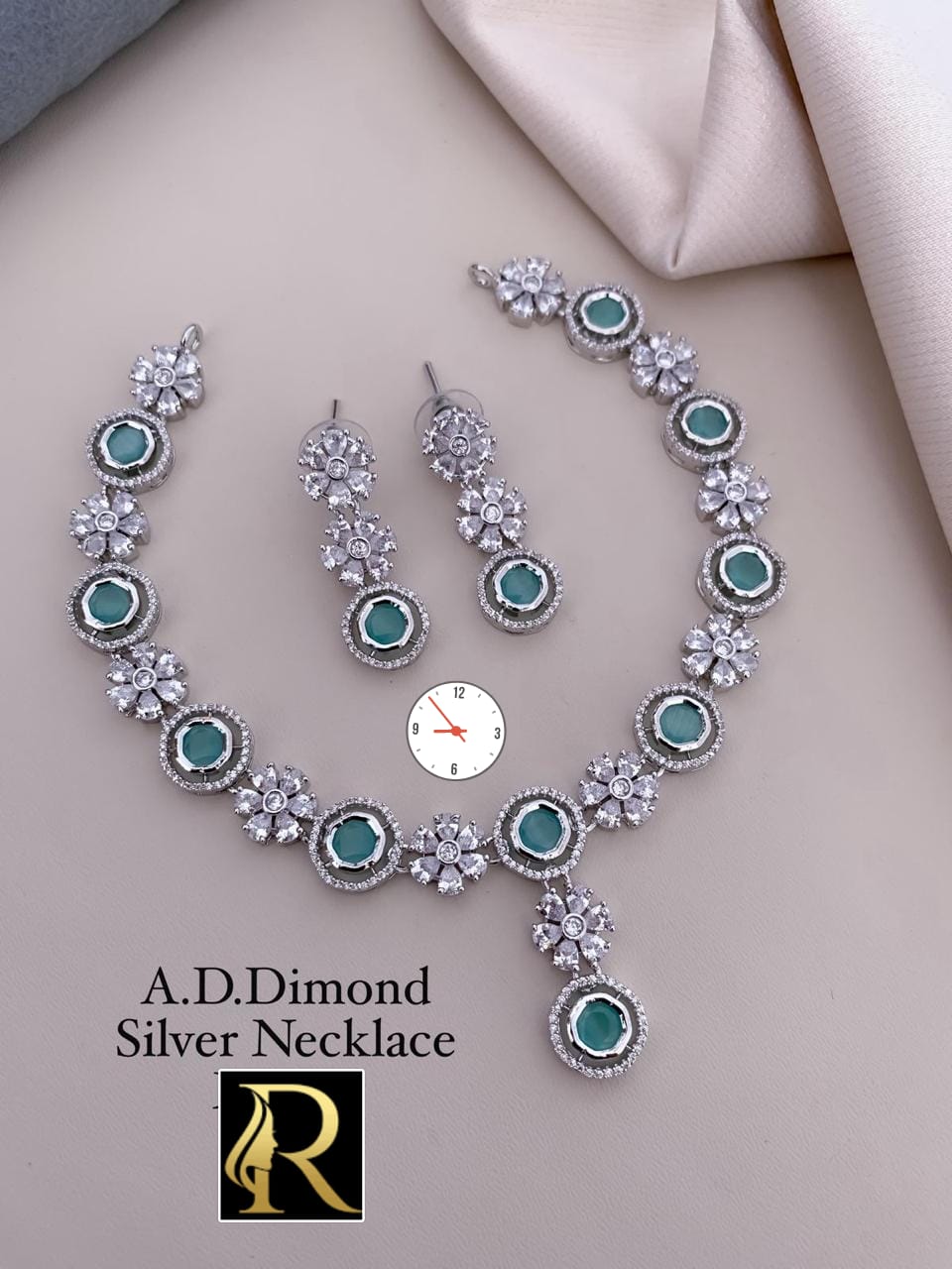 American Diamond And Stone Beautiful Necklace with Earrings