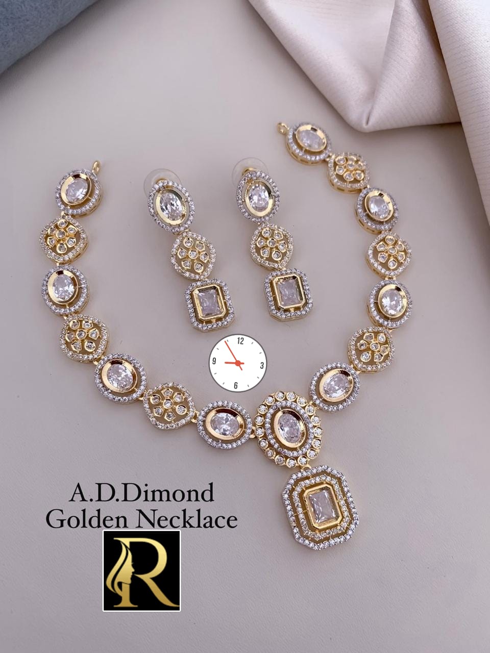 American Diamond And Stone Beautiful Necklace with Earrings