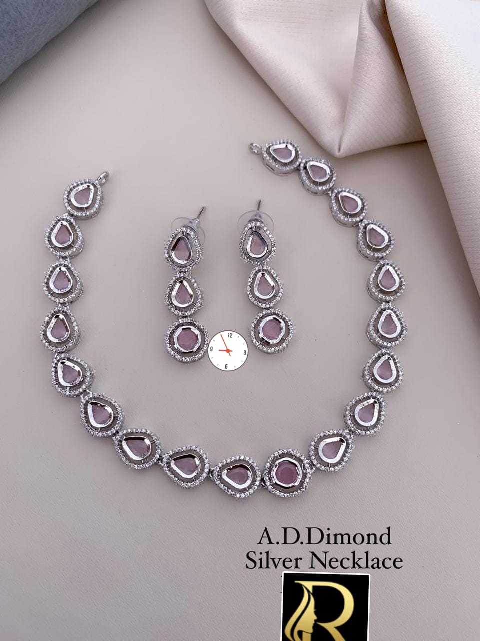 American Diamond And Stone Beautiful Necklace with Earrings