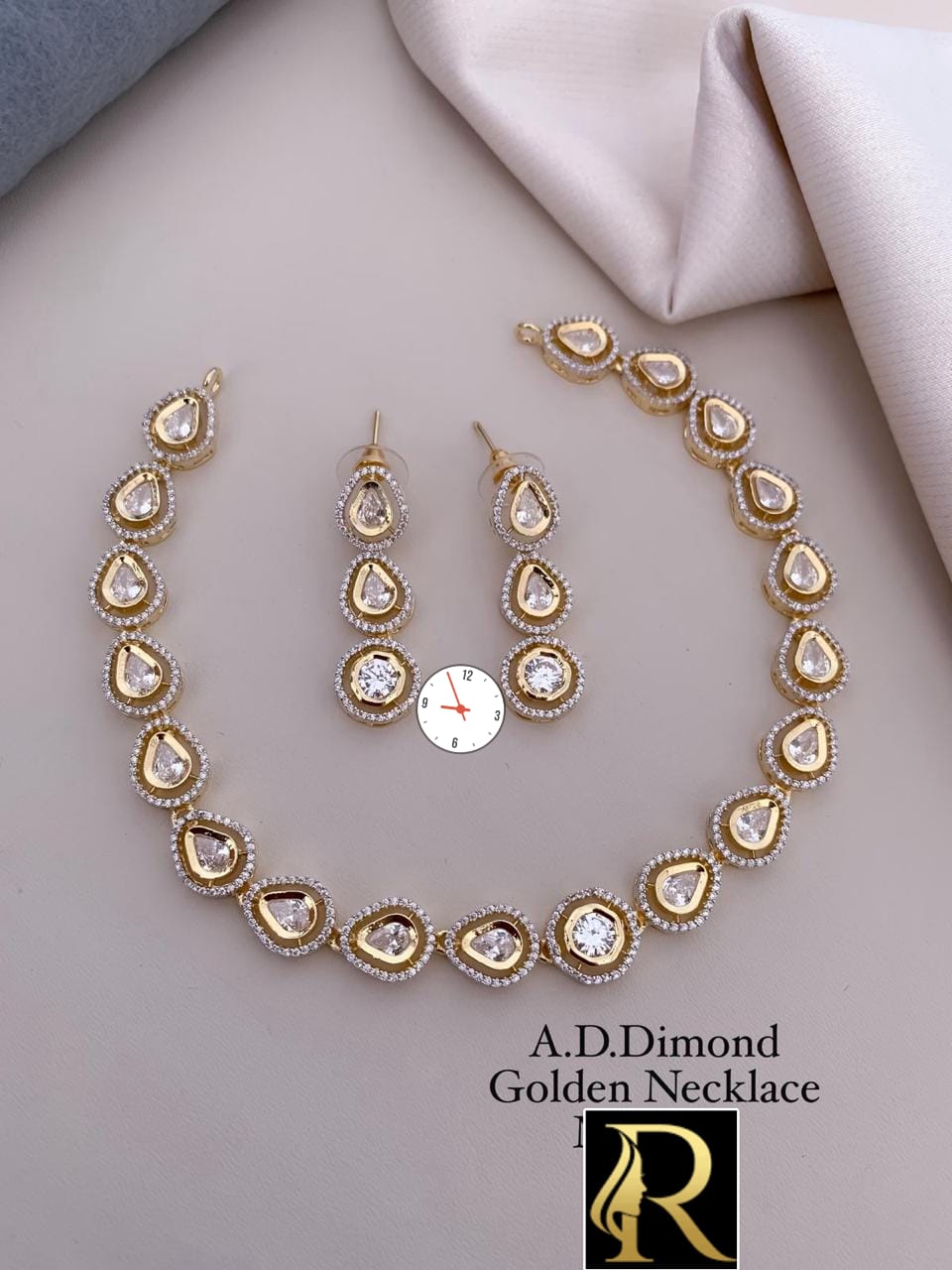 American Diamond And Stone Beautiful Necklace with Earrings