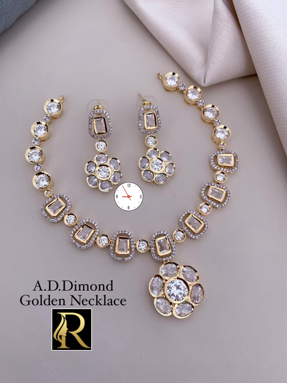 American Diamond And Stone Beautiful Necklace with Earrings