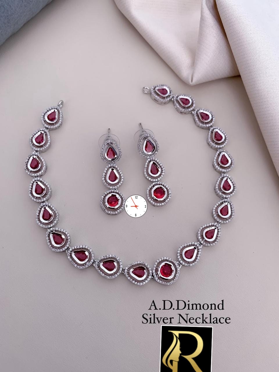 American Diamond And Stone Beautiful Necklace with Earrings