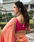 Peach & Coral Banarasi Silk Lehenga Choli with Zarkan Codding Work