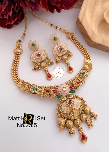 Brass High Gold Antique Golden Necklace Set with Beautiful Earrings