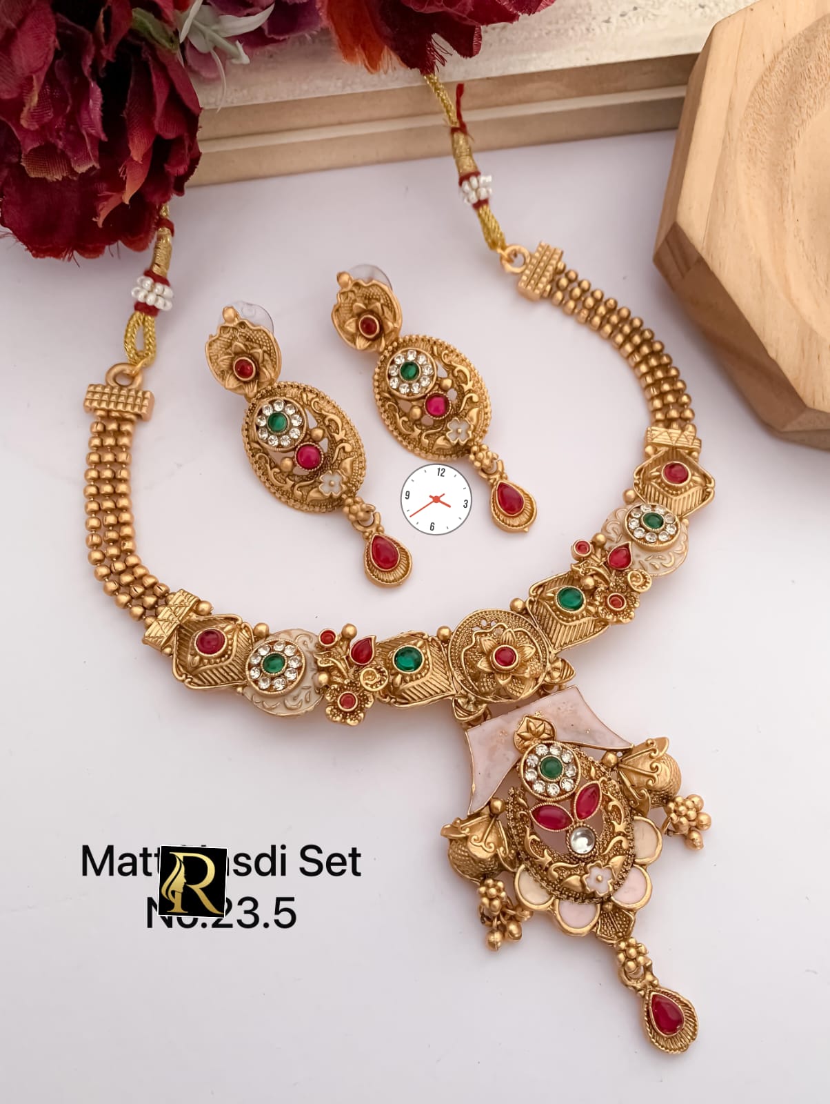 Brass High Gold Antique Golden Necklace Set with Beautiful Earrings