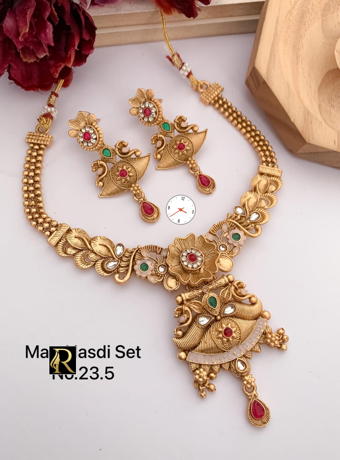 Brass High Gold Antique Golden Necklace Set with Beautiful Earrings