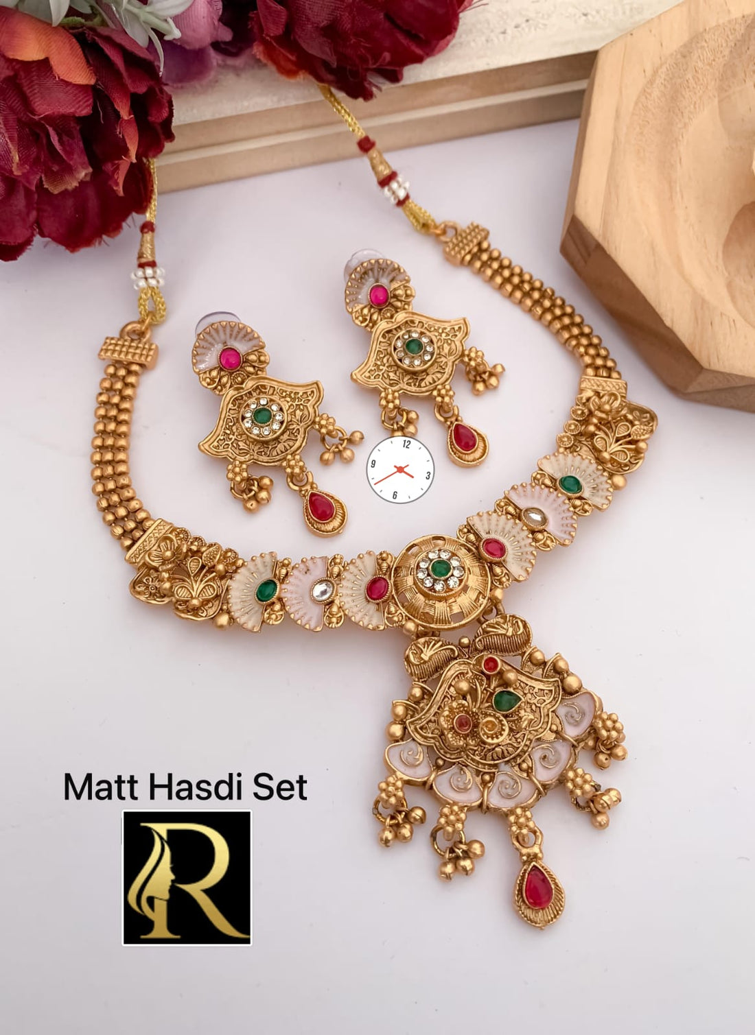 Brass High Gold Antique Golden Necklace Set with Beautiful Earrings