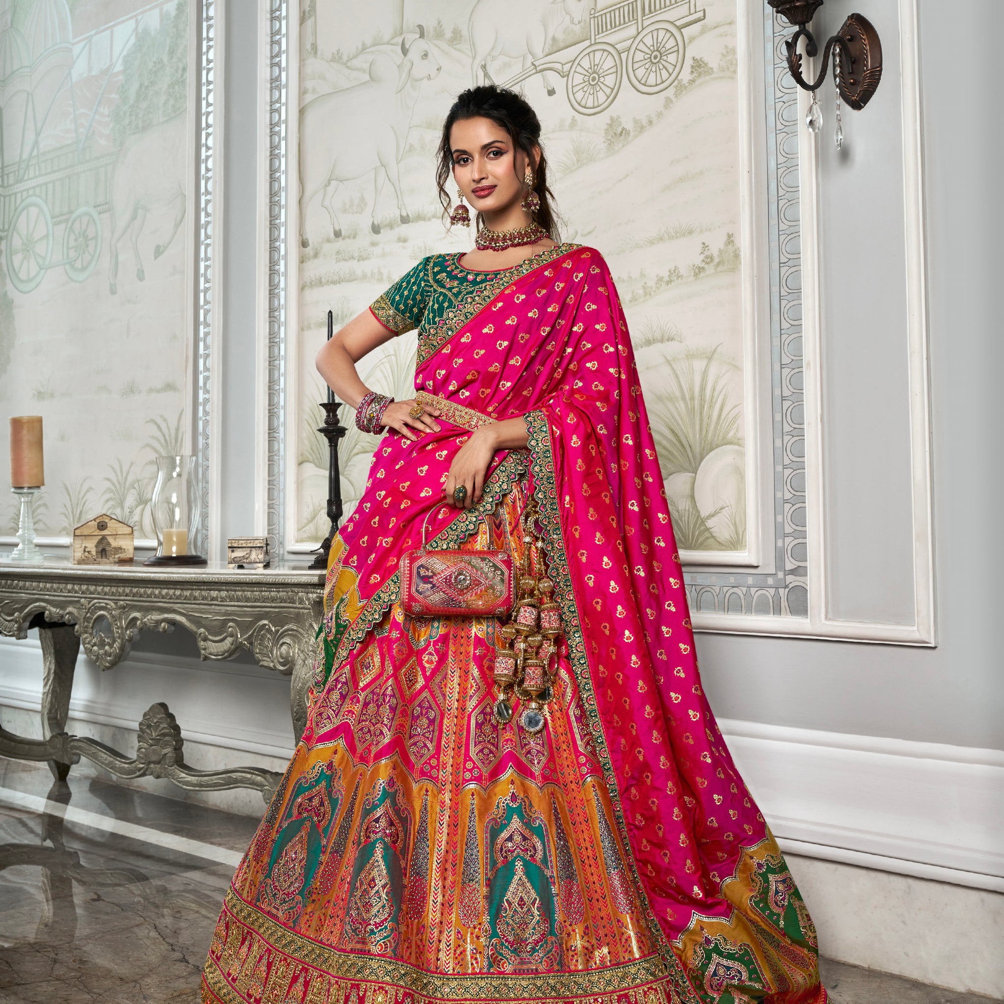 Magenta Banarasi Silk Lehenga Choli with Zarkan Codding Work