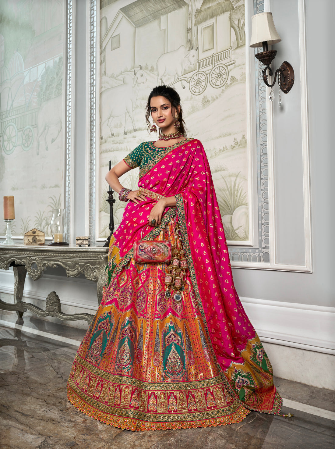 Magenta Banarasi Silk Lehenga Choli with Zarkan Codding Work