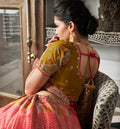 Orange & Gold Banarasi Silk Lehenga Choli with Zarkan Work