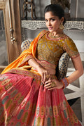 Orange & Gold Banarasi Silk Lehenga Choli with Zarkan Work