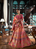 Orange & Pink Banarasi Silk Lehenga with Zarkan Codding Work