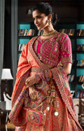 Orange & Pink Banarasi Silk Lehenga with Zarkan Codding Work