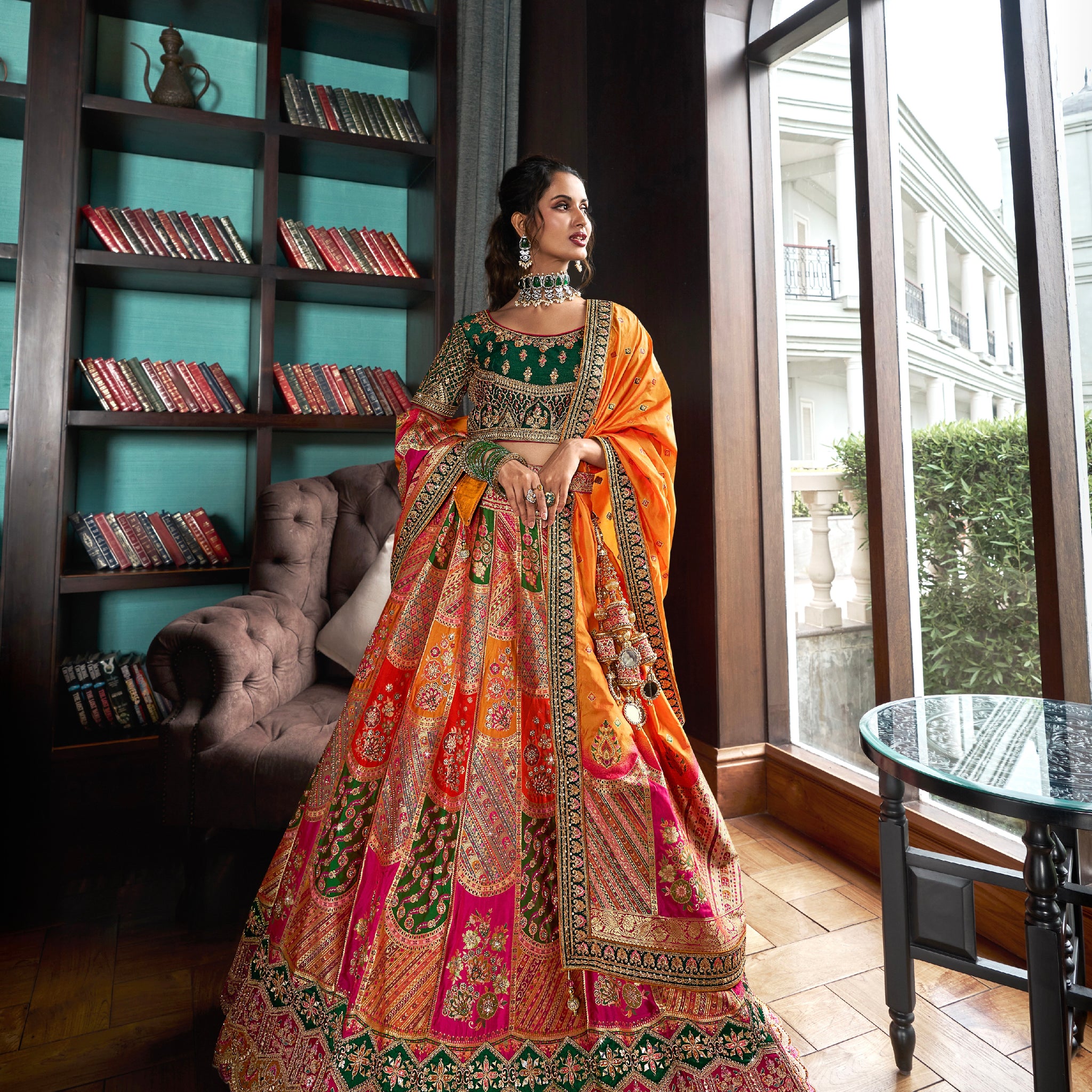 Yellow Banarasi Silk Lehenga Choli with Zarkan Codding Work