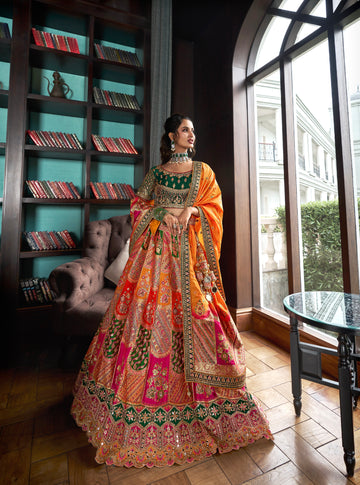 Yellow Banarasi Silk Lehenga Choli with Zarkan Codding Work