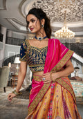 Red & Orange Banarasi Silk Lehenga Choli with Zarkan Codding Work