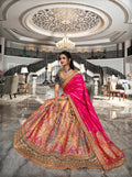 Red & Orange Banarasi Silk Lehenga Choli with Zarkan Codding Work