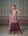 Plum Georgette Sharara Set with Embroidered Dupatta