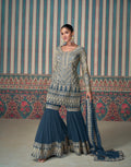 Rich Navy Blue Georgette Sharara Set with Embroidered Dupatta