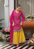 Pink and Yellow Embroidered Sharara Suit with Dupatta