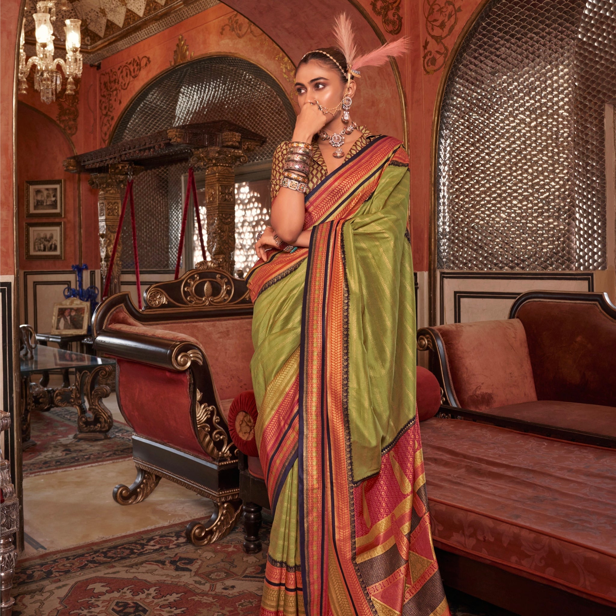 Red Kanjivaram Silk Saree with Gold Embellishments