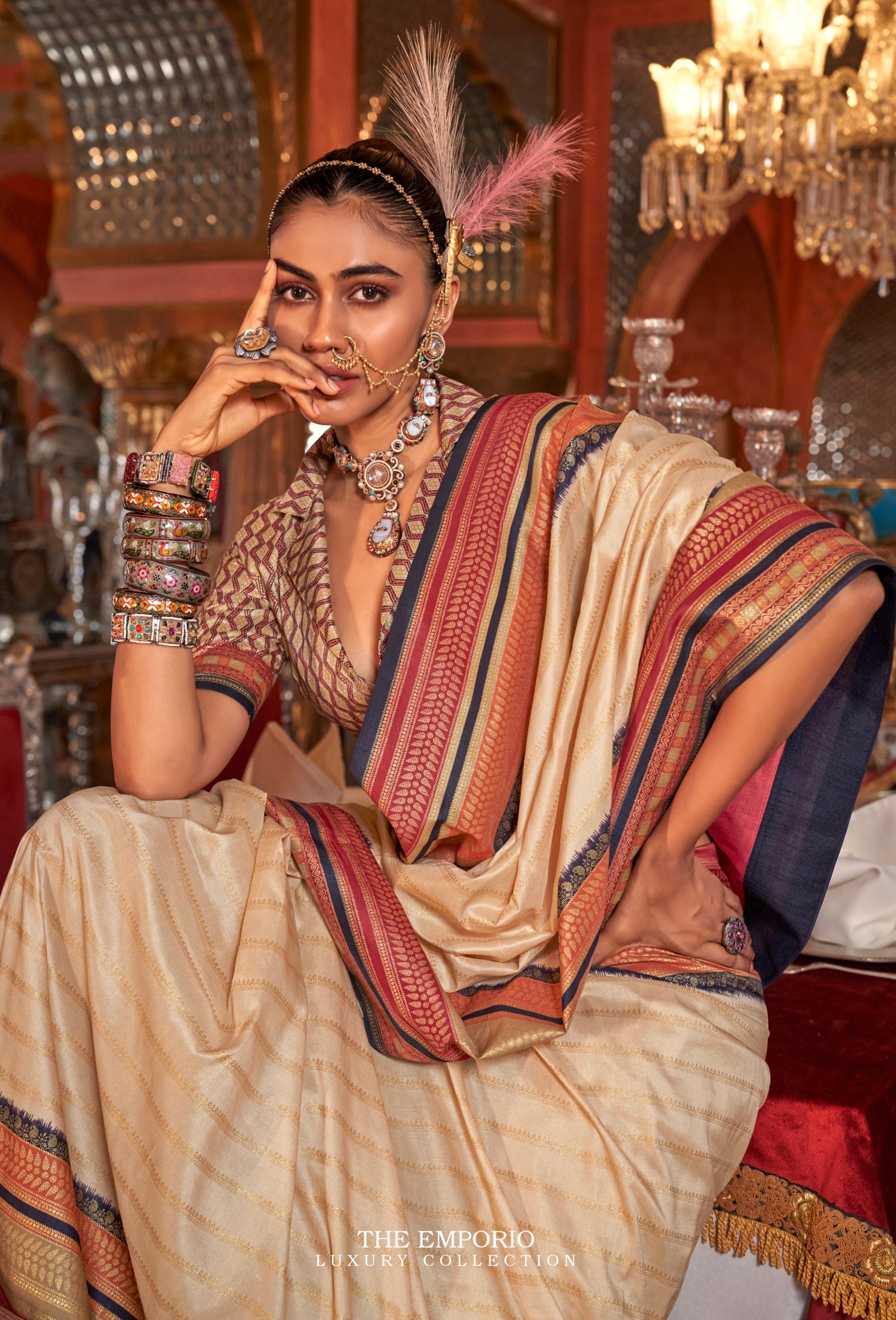 Orange Kanjivaram Silk Saree with Traditional Gold Weaving