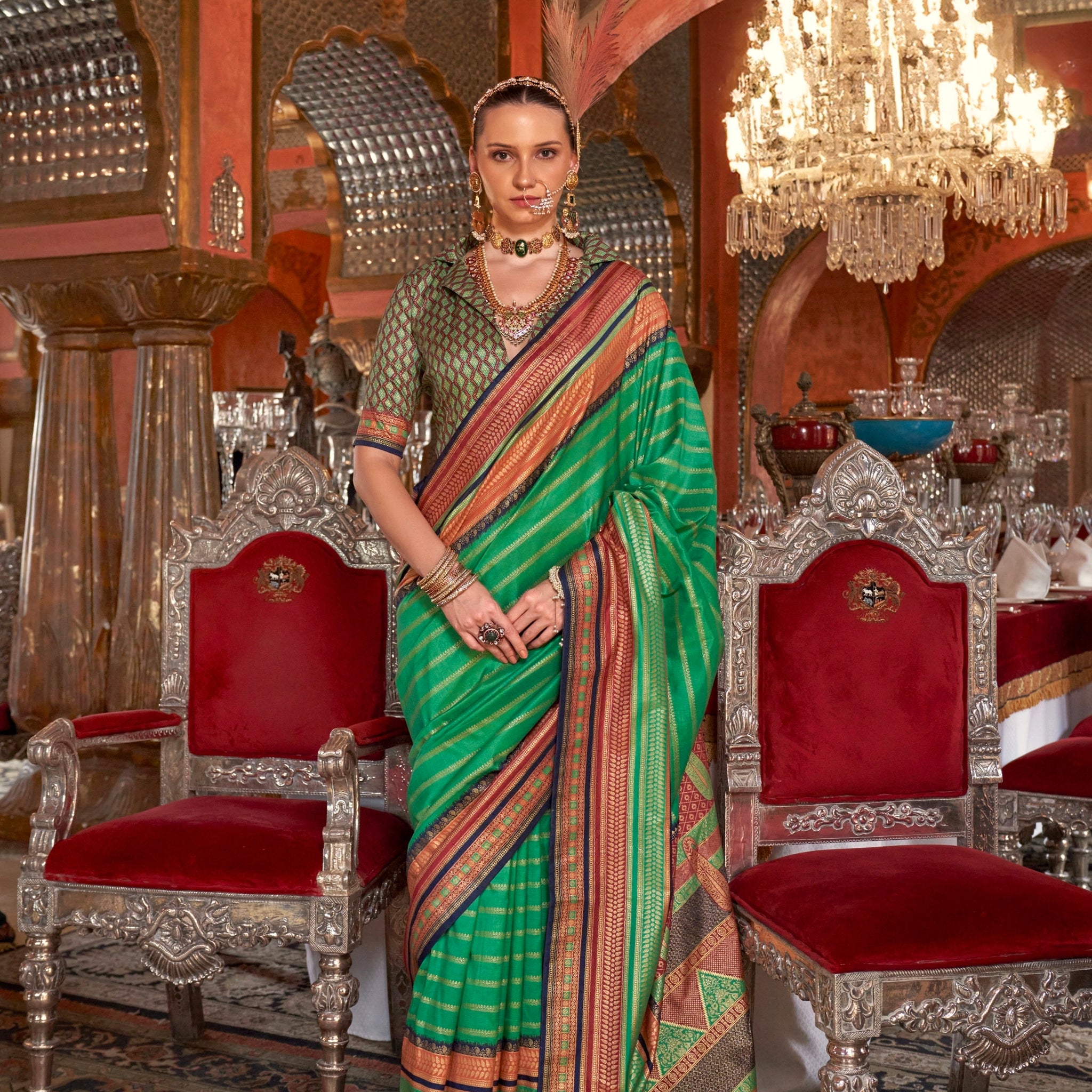 Green Kanjivaram Silk Saree with Gold Zari Work