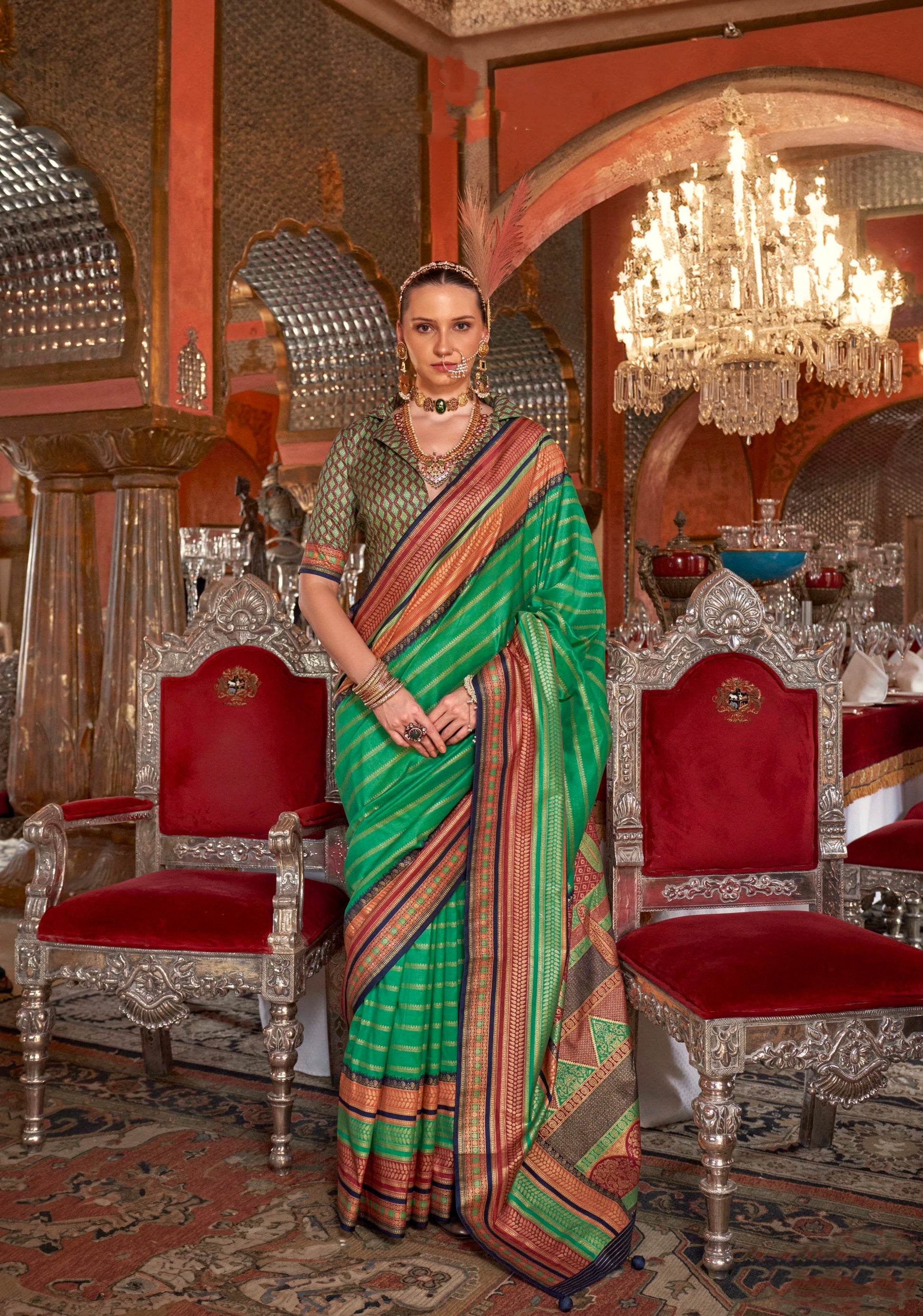 Green Kanjivaram Silk Saree with Gold Zari Work